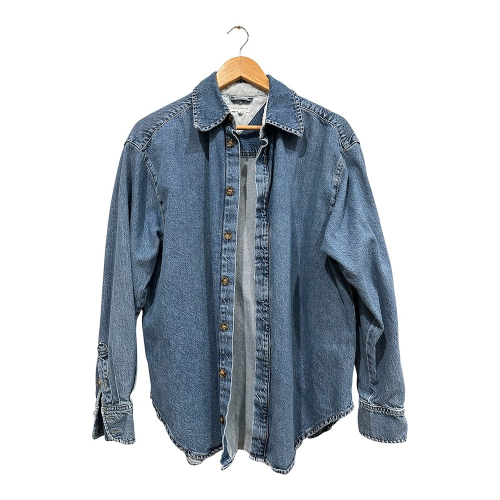 Good American Denim Button Down Shirt Indigo Blue GBFS29D Womens Size 1 S/M
